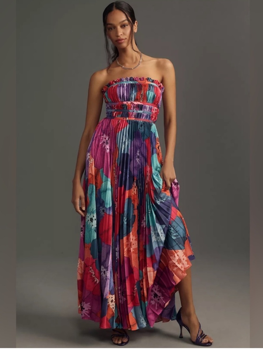 Anthropologie Hutch Sabine Strapless Pleated Maxi Dress Size 12 NWT